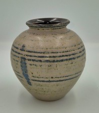 Hand Thrown Studio Pottery Stoneware Banded Vase Interesting Makers Mark 