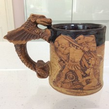 Vintage Stonebridge VIKING DRAGON SLAYER MUG 3D Handle Fantasy Medieval Art