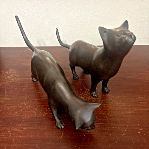Pair vintage bronze cat - pair, of