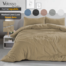 Washed Linen Look Duvet Cover Pillowcase Bedding Set Soft Smooth Plain Dyed