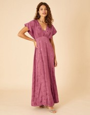 Monsoon Donna Satin Jacquard Maxi Occasion Dress Rose Pink Size UK 22 BNWT New