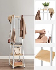 Coat Stand, Coat Rack with 8 Double Coat Hooks, 4 Shelves,