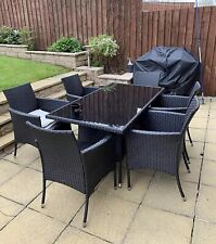 6 Seater Rattan Dining Set Large Patio Garden Table and Chairs Outdoor Furniture