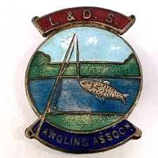 Vintage L.&D.S. Angling Association Enamel Buttonhole Badge Fish Fishing Club UK