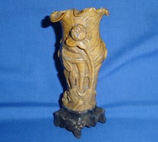 CHINESE carved soapstone vase : flowering orchid