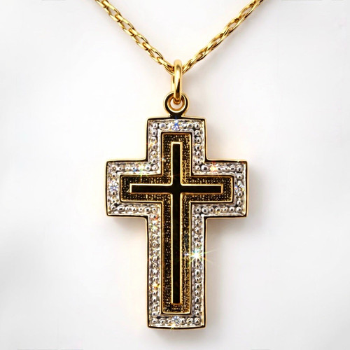 9ct gold cross pendant 2mm - gold, on