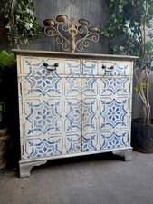 Vintage painted Cupboard Sideboard Cabinet Victorian Tile French Style