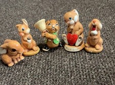 Vintage Moorecraft Design Bunny Figurines Set of 5 Hand Painted Rabbits