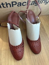 LK BENNETT LADIES REDDISH BROWN RAFFIA HEELED WEDGE SHOES SIZE 39 EUR, 6 UK