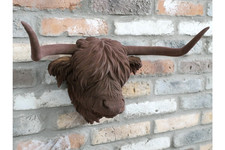 Wall Mounted Highland Cow Head Wall Plaque Decoration Animal Horns Sculpture