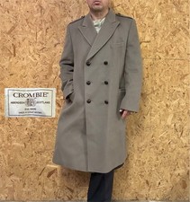 British Warm Crombie Aberdeen Overcoat Mens 44R Wool Military Taupe Vintage Wool