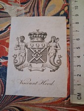 19th cent Armorial EX-LIBRIS BOOKPLATE ~ Viscount Hood