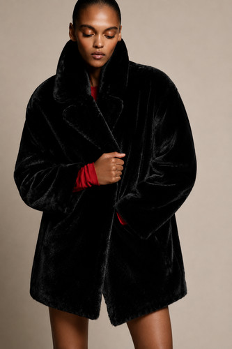 Zara faux fur coat black - fur,