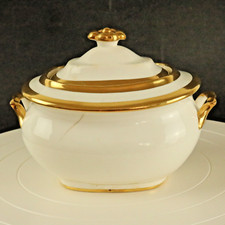 Antique Porcelain Sugar Box Gilded Georgian Style - A/F Cracked No Base Marks