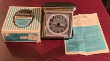 Vintage Westclox ‘Boston’ Mechanical Travel Alarm Clock Black Hard case Boxed