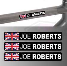 3 x Bike Name Frame Stickers Vinyl Decal Cycle Helmet Personalised - Any Flag