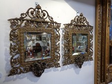 Pair Antique French Bronze Bevelled Wall Plaque Mirrors