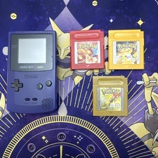 Purple Gameboy Color w/ 3x Pokemon Games, Yellow, Red & Gold (Tested)