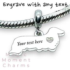 ENGRAVED NAME SAUSAGE DOG DACHSUND DOXIE DOG Charm - Silver Tone - Long Haired