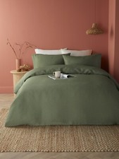 Duvet Cover Bed Set Lindly Washed Effect Waffle Weave Textured Serene Dark Green