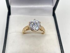 14ct Gold Hallmarked Diamonique CZ Solitaire Ring. Goldmine Jewellers.