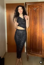 ZARA NEW WOMAN LACE MIDI SKIRT WITH RHINESTONES & MATCHING TOP Co Ord Set SIZE S