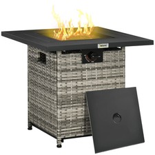 Outdoor PE Rattan Gas Fire Pit Table, Patio Square Propane Heater