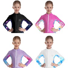 UK Girls Figure Ice Skating Jacket Sparkly Rhinestone Gymnastic Coat Activewear