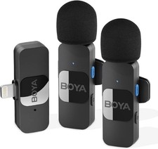 BOYA BY-V2 Wireless Microphone for iPhone,2.4GHz Plug Play Mnini Clip-on Mic for