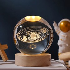 3D Crystal Ball Night Light Solar System Globe Laser Engraved Astronomy Gift
