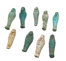 LOT OF 9 ANCIENT EGYPTIAN FAIENCE MUMMY USHABTI SHABTIES CA 664-332BCE