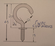 SCREW IN CUP HOOKS, White Plastic Coated 25mm. QUANTITY 100 HOOKS