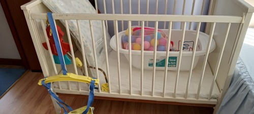 Baby white bed and - , mattress