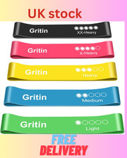 Gritin Resistance Bands Set of 5 Loop Exercise Bands with 5 Levels & Case UK.