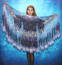 Bright lilac warm crochet shawl, Hand knit Russian scarf, Orenburg shoulder wrap