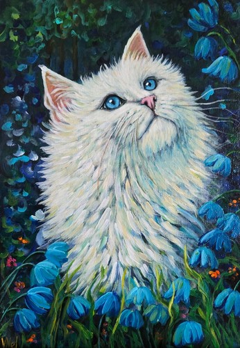 White cat original acrylic - cat,