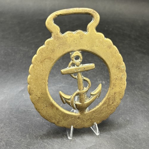 Horse brass navy anchor - horse, 3"