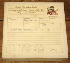 DAVID VAN DAY DOLLAR YOUNG AMERICANS MAYFAIR STUDIOS 15 IPS REEL TO MASTER TAPE