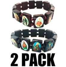 2x All Holy Saints Religious Icon Christian Catholic Jesus Wooden Bracelet Beads