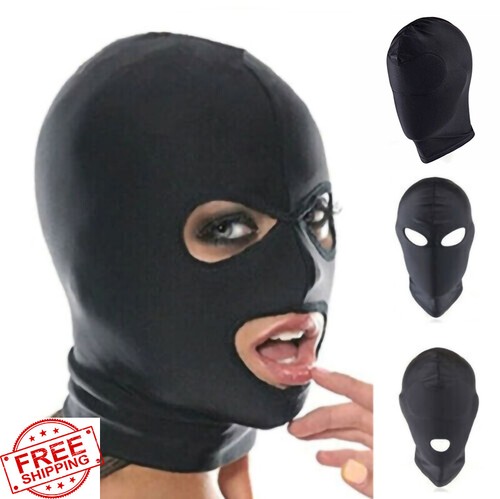 Black bondage full hood head - black,