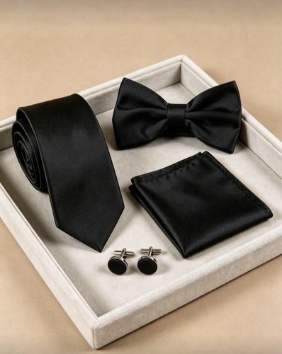 Black satin tie bow - satin,
