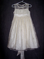 Cinderella Brand - Special Occasion Off White Dress, Lace Overlay, Back Bow 4/4T