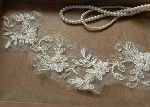 Beaded bridal lace applique - beaded,