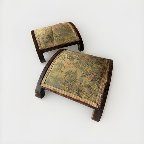 Two antique wood footstools - wood,