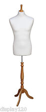 DELUXE MALE Dressmakers Dummy Mannequin Tailors CREAM Bust BEECH Stand 