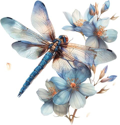 Colourful floral dragonfly - floral,