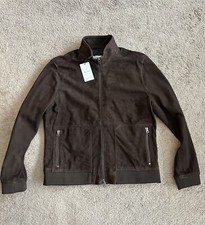 Reiss Damon Zip Through Jacket in Chocolate Suede, XL, NWT