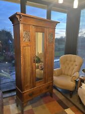 Antique Solid Oak Hall/ Coat Cupboard with Copper Decoration Inlay
