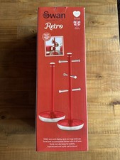 Swan Retro Red Mug Tree & Towel Pole Matching Kitchen Storage Set