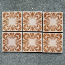 6 Vintage Original 1970s Brown Cream Patterned Tiles 15x15cm